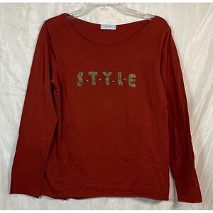 Vicbee Burgundy Long Sleeve Top Gold 'STYLE' Glitter Graphic Casual Cotton Shirt